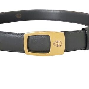 Gucci gray leather gold buckle vintage minimal belt rare small